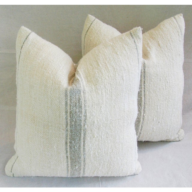 French Gray Stripe Grain-Sack Pillows - Pair | Chairish