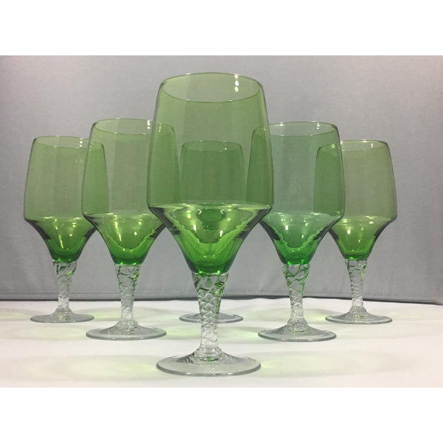 MidCentury Green Crystal Wine Glasses Set of 6 Chairish