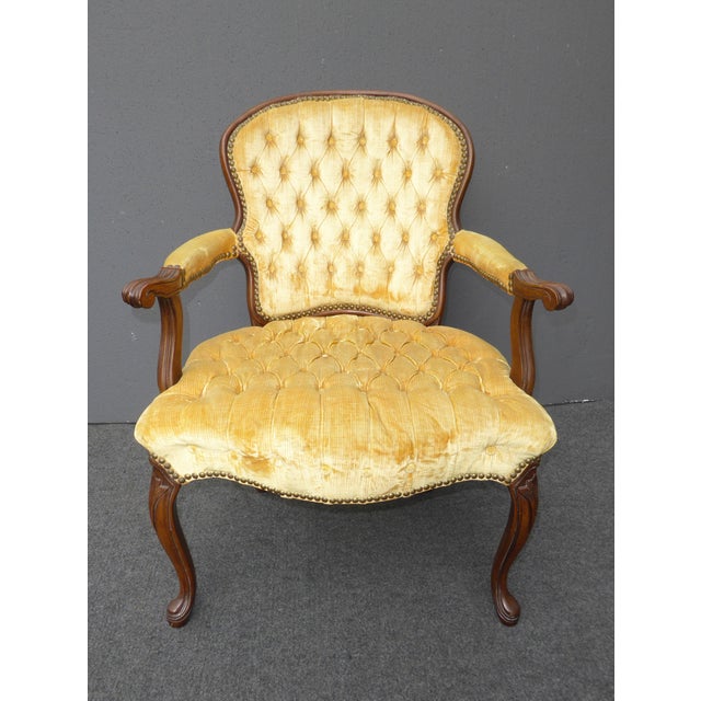 Vintage French Provincial Tufted Gold Velvet Accent Chair Chairish