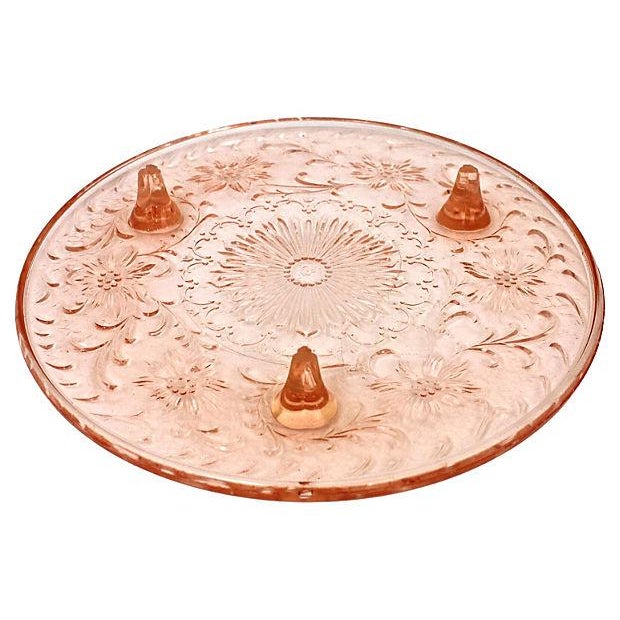 Pink Depression Glass Cake Plate | Chairish