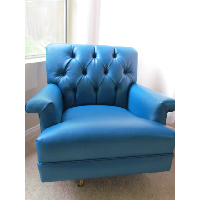 Vintage Tufted Vinyl Blue Swivel Club Chair Chairish