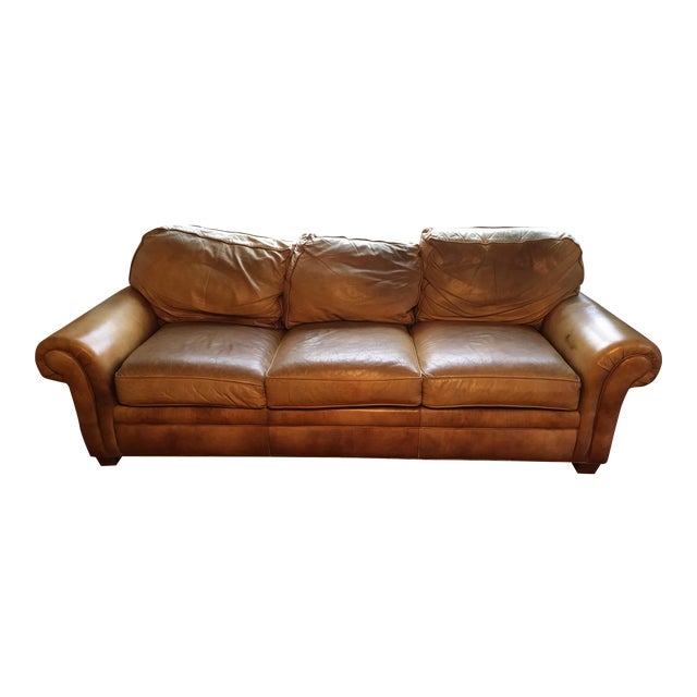 Hancock & Moore Whiskey Brown Leather City Sofa | Chairish