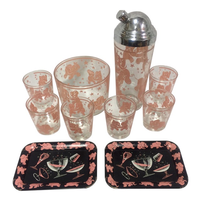 Hazel Atlas Barware Pink Elephants Set of 10 Chairish