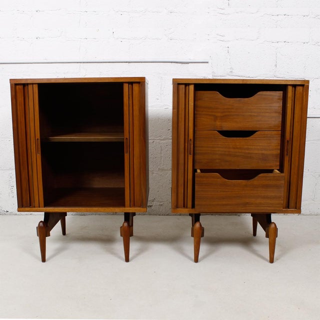 Tambour Door Nightstands with Atomic Legs A Pair Chairish