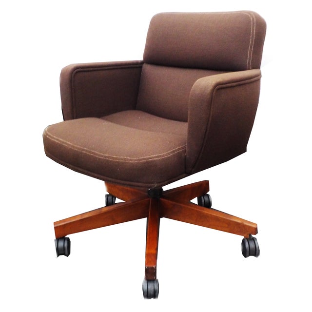 Brown Wool Tweed Padded Office Swivel Chair | Chairish