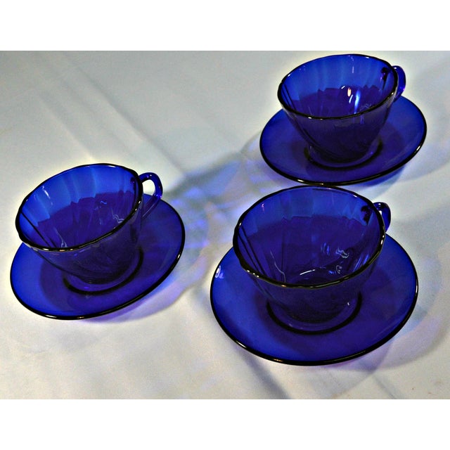 Cobalt Blue Glass Tea Cup and Saucer Set of 3 Chairish