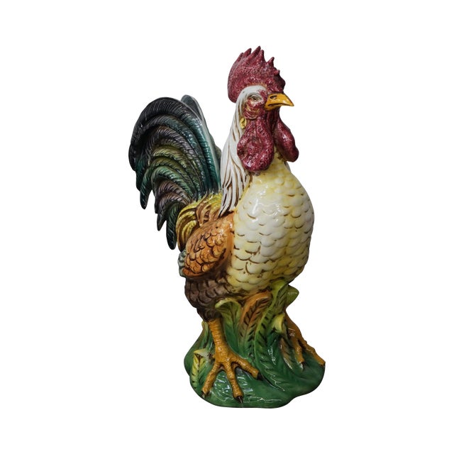 Large Italian Ceramic Pottery Rooster Chicken Statue | Chairish