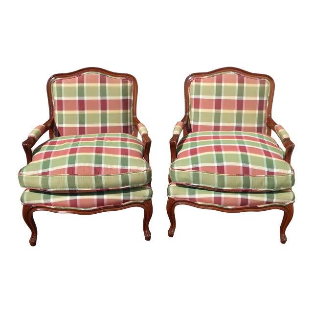 French Red & Green Plaid Armchairs A Pair Chairish