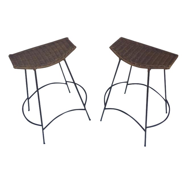 Mid-Century Modern Rattan Counter Bar Stools - A Pair ...