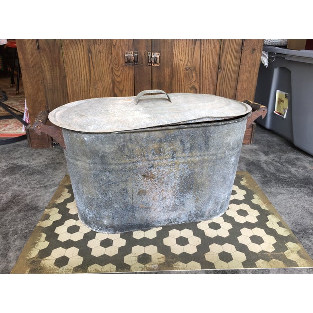 Vintage Galvanized Oval Wash Tub with Lid Chairish