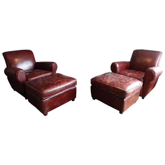 RH Parisian Leather Chair & Ottoman Set of 2 Chairish