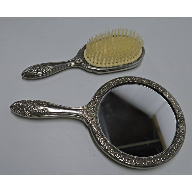 Silver Plated Hair Brush & Mirror Set Chairish