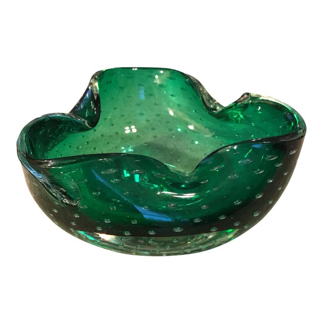 MidCentury Bubble Green Murano Glass Ashtray Chairish