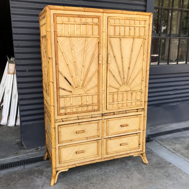 Vintage Rattan Burnt Bamboo Armoire Chairish