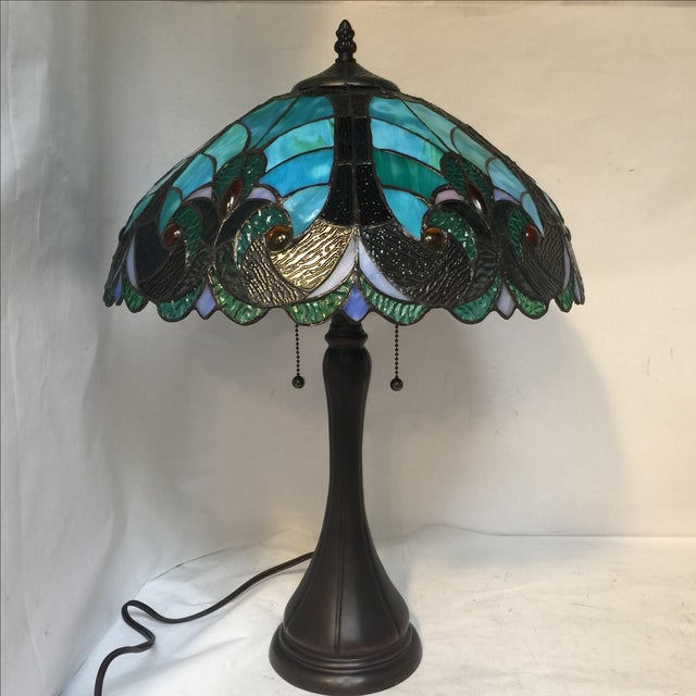 Teal/Blue Tiffany Studios-Style Lamp | Chairish