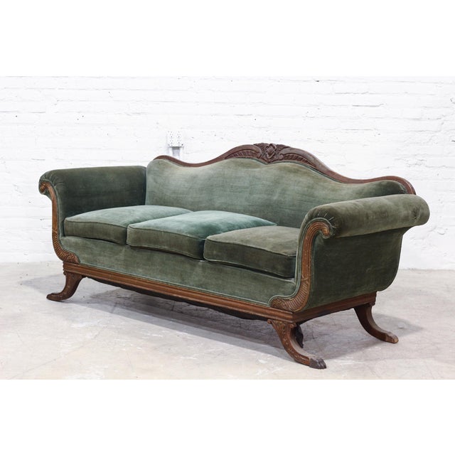 Vintage Green Velvet Sofa | Chairish