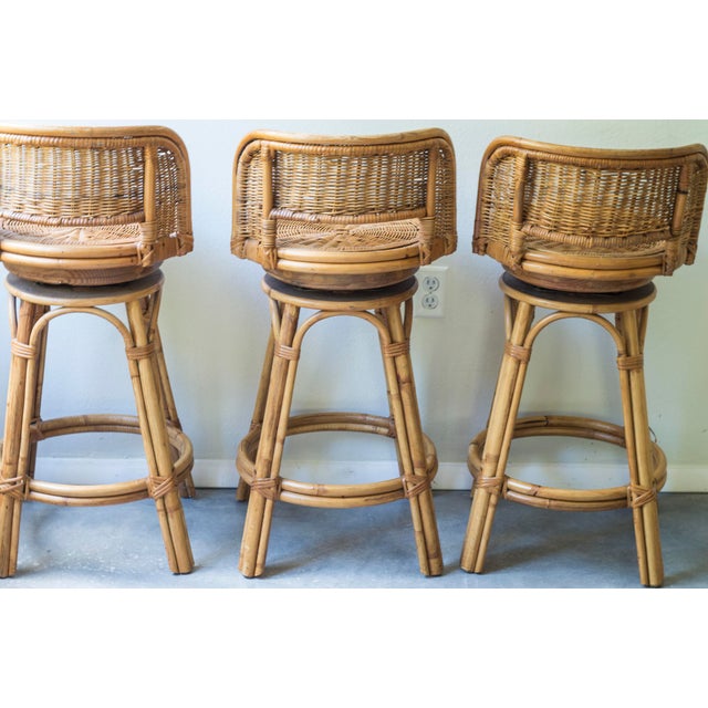 Vintage MidCentury Rattan Bamboo Tiki Bar Stools Set of 3 Chairish