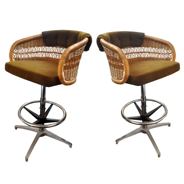 Vintage Rattan Bar Stools A Pair Chairish