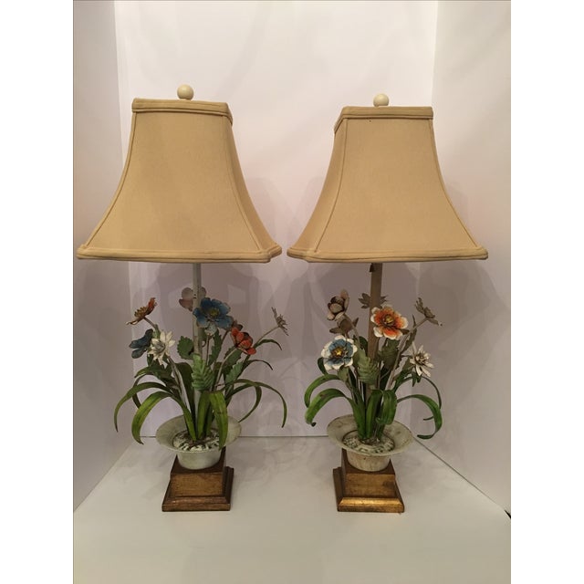 Vintage Tole Flower Pot Table Lamps A Pair Chairish