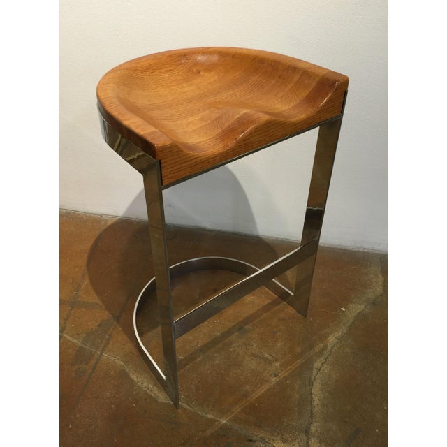 Warren Bacon Chrome Bar Stool, Sculpted Oak Seat Chairish