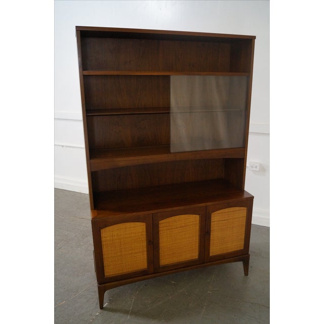 Vintage Danish Modern Walnut Cane Door Bookcase Chairish