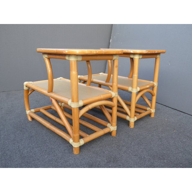 Vintage MidCentury Tiered Rattan End Tables A Pair Chairish