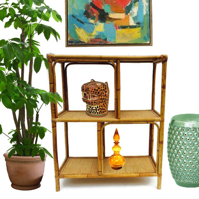 Vintage Bamboo & Rattan Etagere Bookshelf Chairish