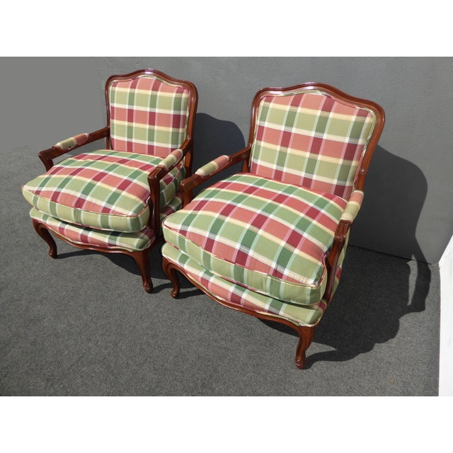French Red & Green Plaid Armchairs A Pair Chairish