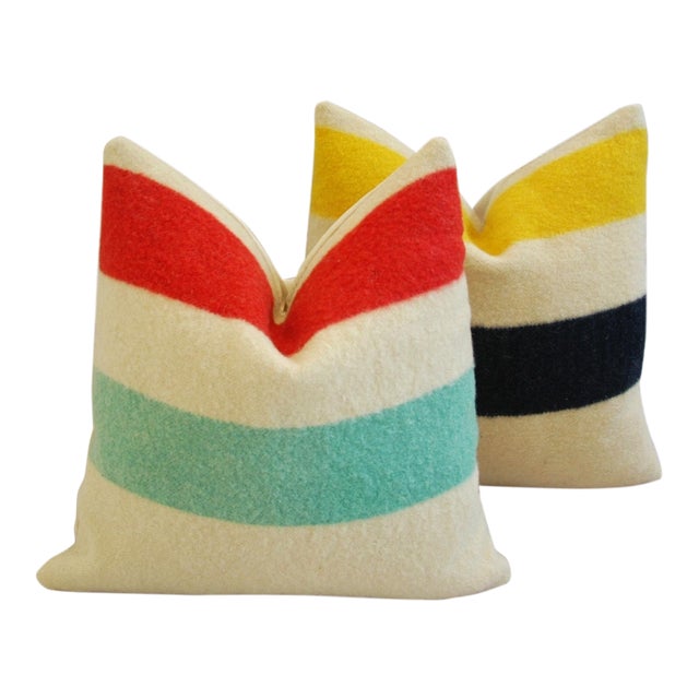 Hudson's Bay MultiStriped Blanket Pillows Pair Chairish