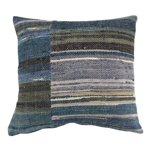 Indigo Hand Woven Rag Rug Pillow Chairish