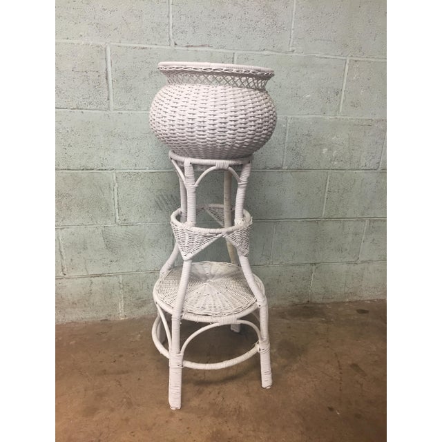 Vintage White Wicker Plant Stand Chairish