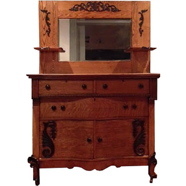 Antique Victorian Tiger Oak Dresser with Mirror Chairish