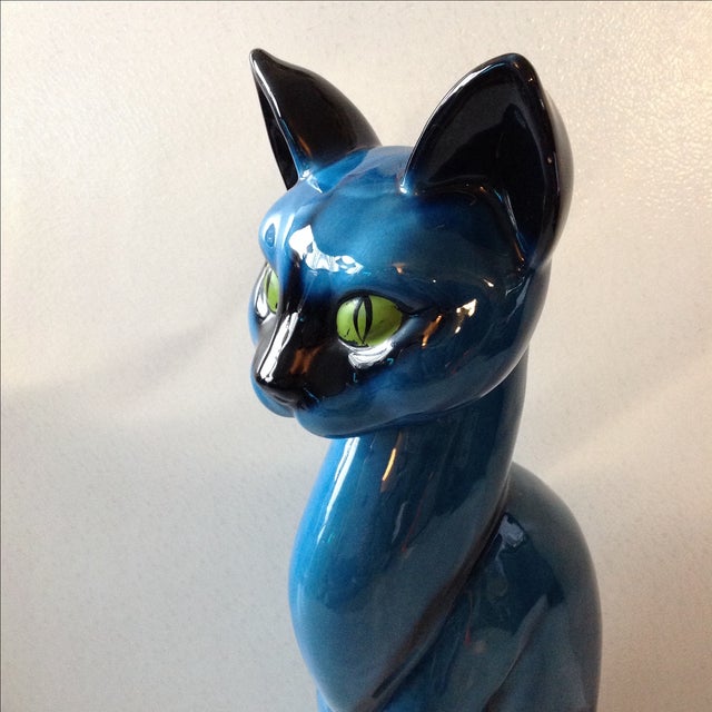 MidCentury Modern Blue Ceramic Pottery Cat Chairish