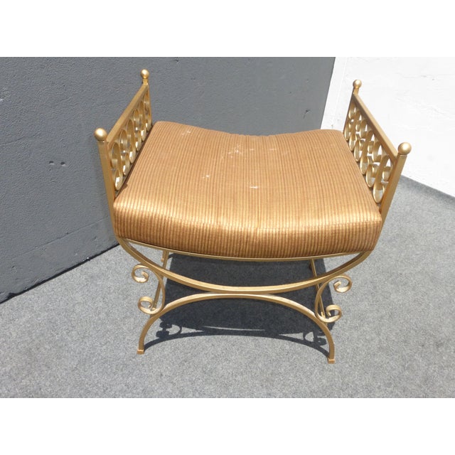 Vintage French Gold Metal Painted Vanity Bench | Chairish