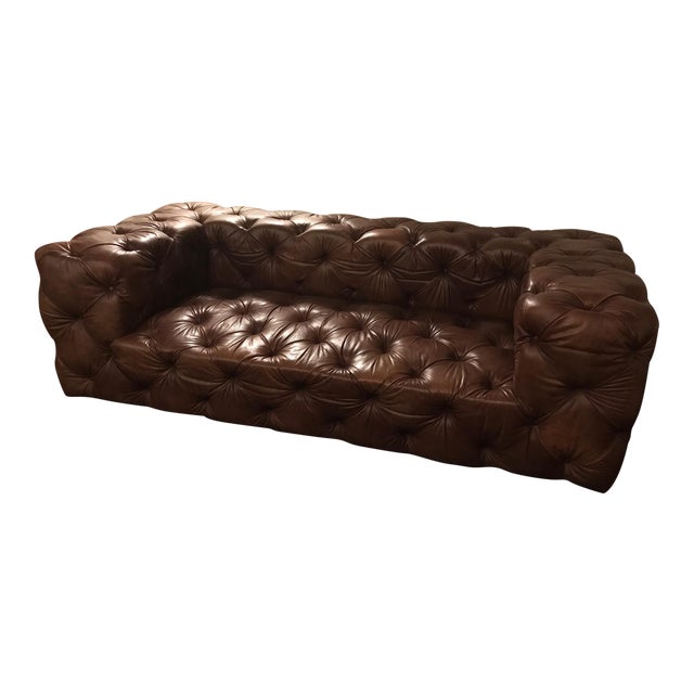 Restoration Hardware Soho Tufted Leather Sofa | Chairish