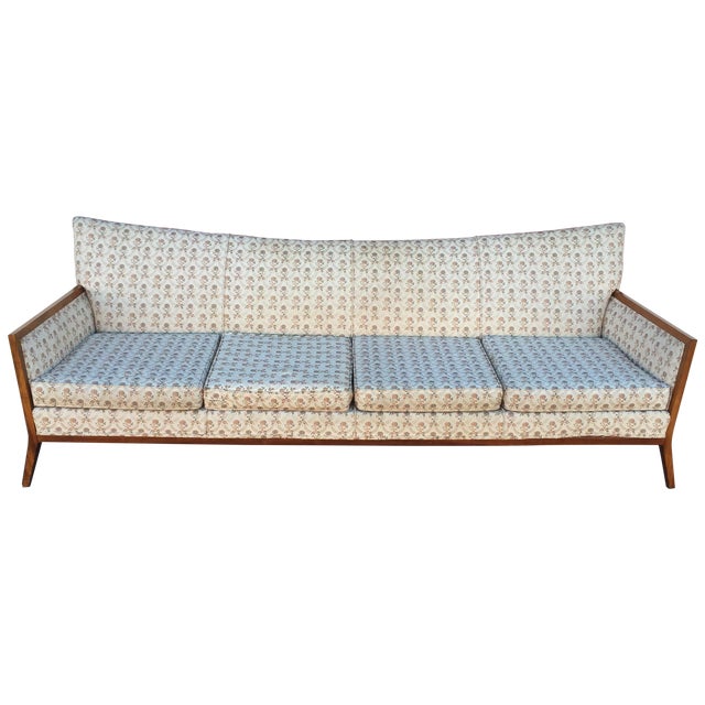 Mid Century Modern Long Sofa With Wood Legs | Chairish