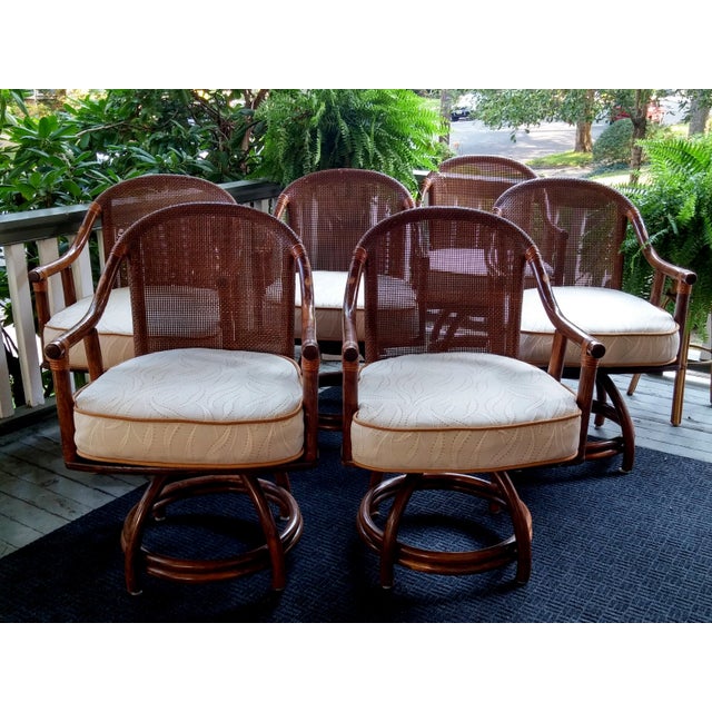 Mid Century Rattan Bamboo Swivel Dining Chairs 6 Chairish