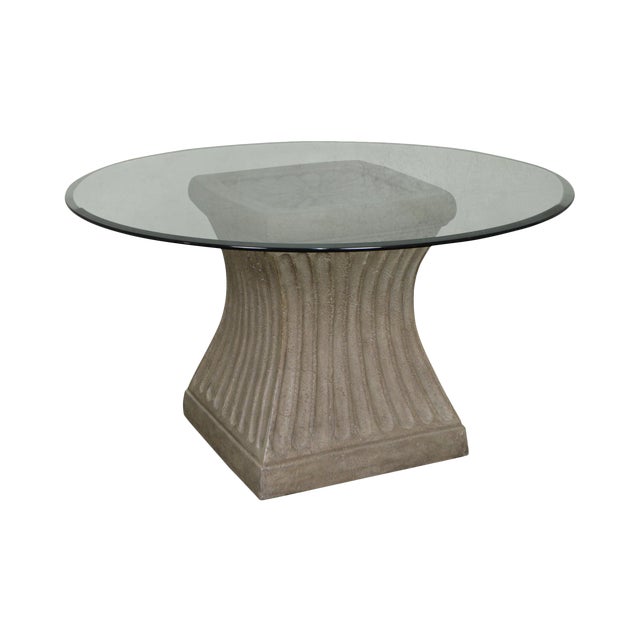 Round Glass Top Faux Concrete Base 54" Dining Table | Chairish