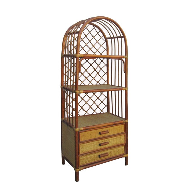 Chinese Bamboo Rattan Round Top Bookcase Chairish