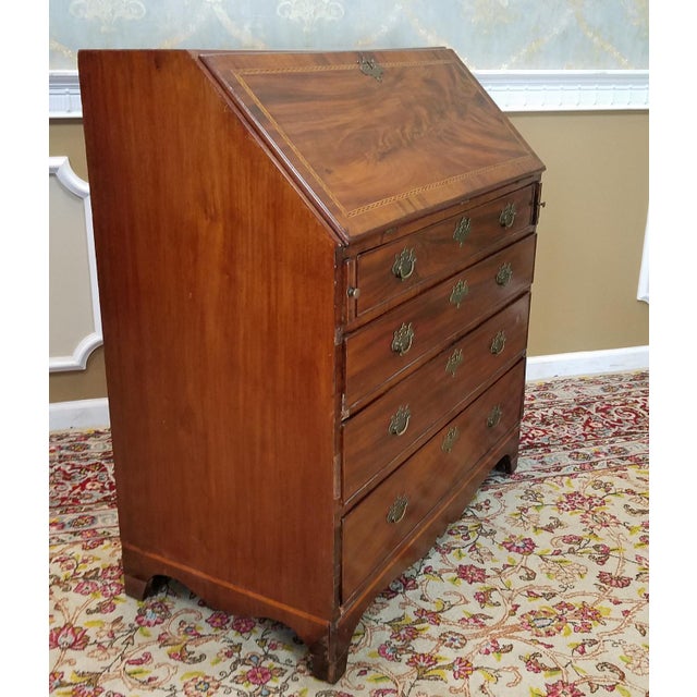 Antique Inlaid Mahogany American Federal Hepplewhite Slant Top Desk