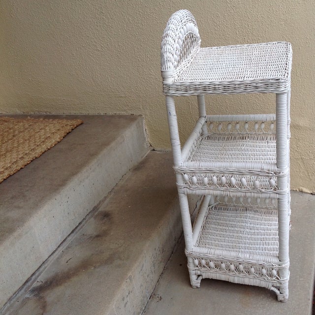 Vintage White Wicker Wood Shelf Unit Chairish