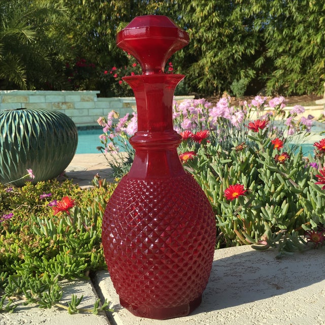 MidCentury Ruby Red Glass Liquor Decanter Chairish
