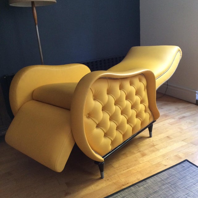 MidCentury Yellow Leather Recliner Chairish