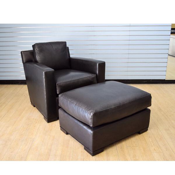 Coach Flatiron Black Leather Club Chair and Ottoman Chairish
